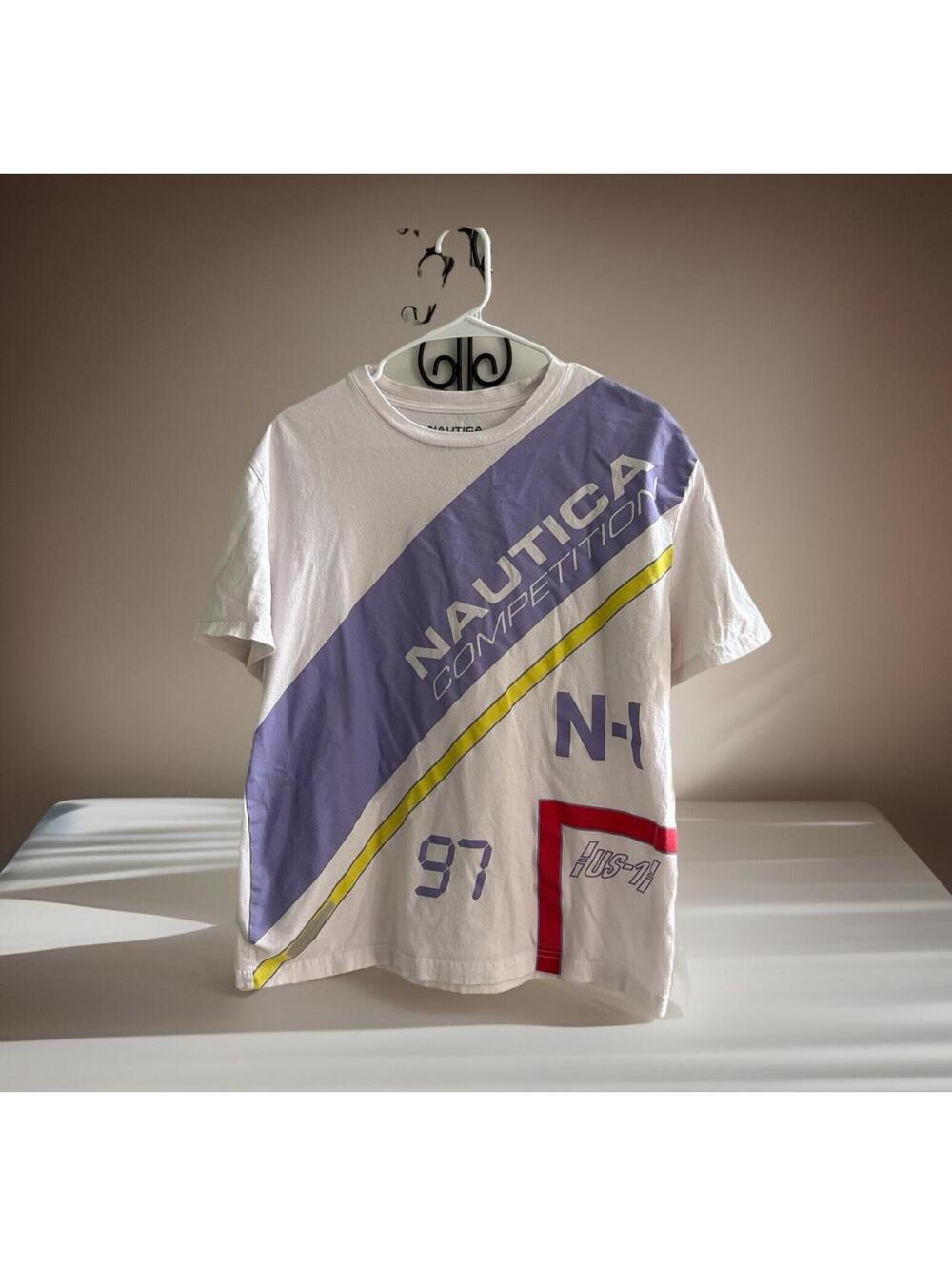 Vintage Nautica Competition Graphic T Shirt White Medium 90s Style